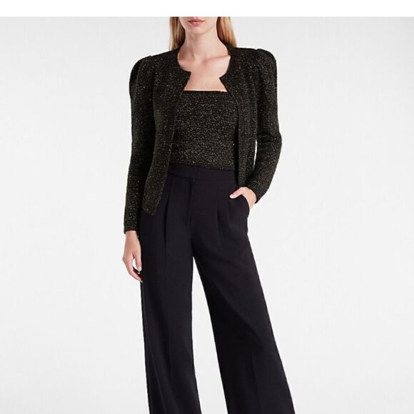 Express metallic tube top cropped sweater, black and gold size Extra Large NWT - Picture 6 of 7
